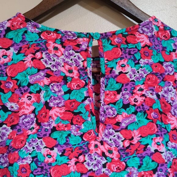 RIXO Dress Pink Purple Floral Puff Sleeve Mini Ruffle Cottage Size 6 - Picture 9 of 10